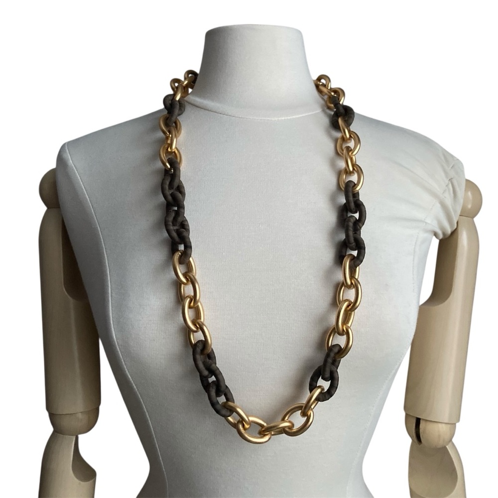 ALEXIS BITTAR | Gold & Brown Woven Thread Chain Link Statement Necklace
